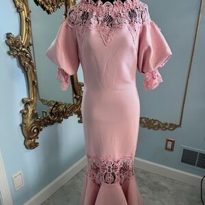 Elegant Pink Lace Women Dress